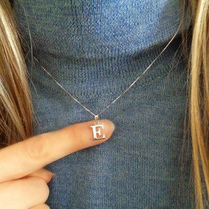 Solid White Gold Letter Charm Necklace Real Gold Initial Necklace Stamped 10K